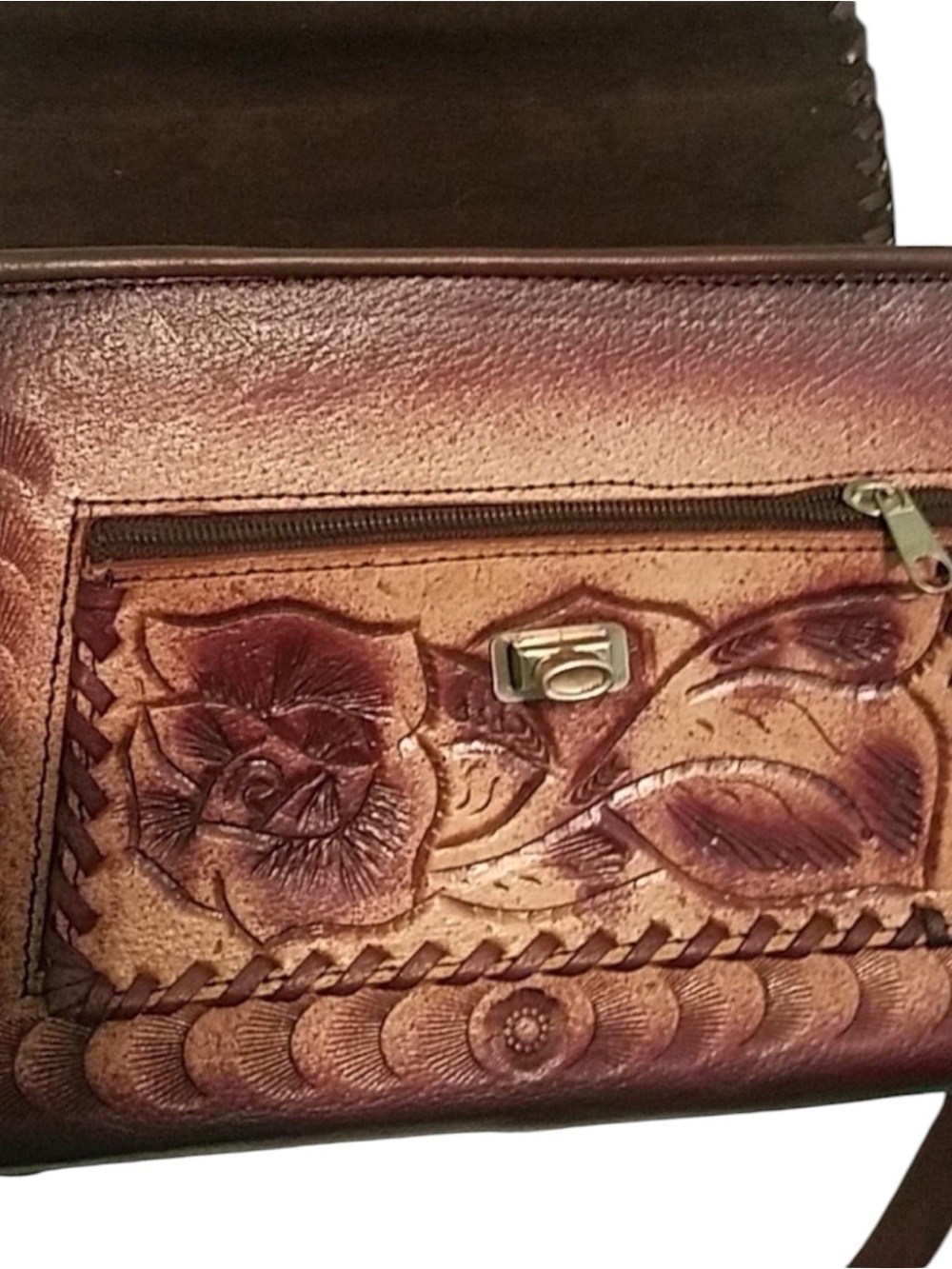 Vintage Mexican Hand Tooled Leather Bag Boho Western Folk Art Handbag - Picture 2 of 7